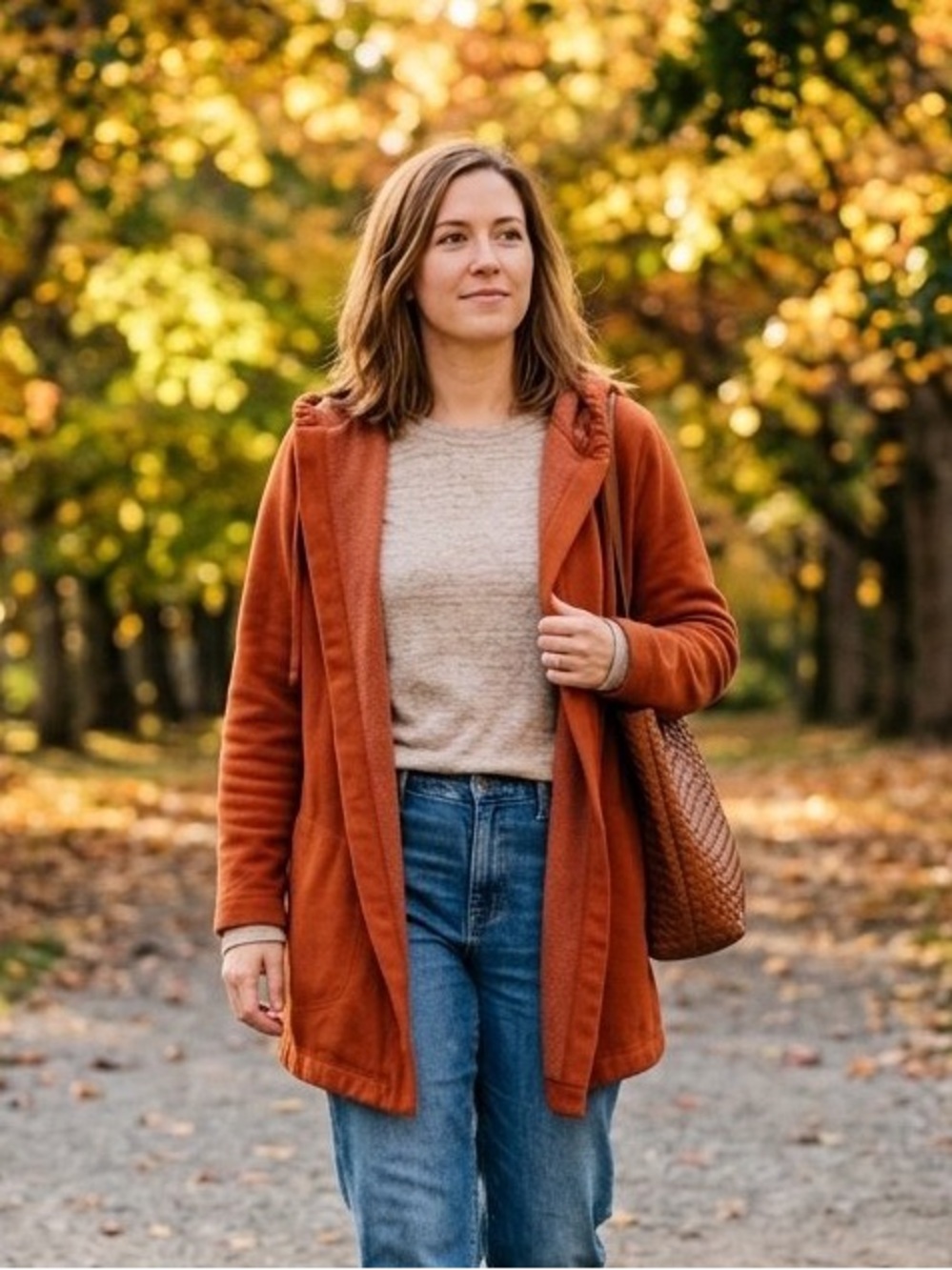 Eddie Bauer Burnt Orange Fleece-Lined Cardigan (S)